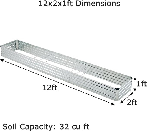 12x2x1ft Galvanized Raised Garden Bed, Outdoor Planter Box Metal Patio Kit - Image 2