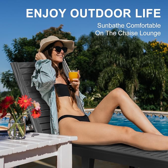 EasyUp Chaise Lounge Chair Outdoor, Resin Lounge Chair - Image 5