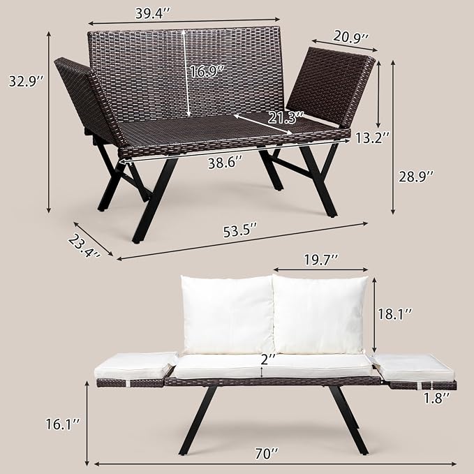 Outvita Outdoor Convertible Couch Sofa Bed, Woven Rattan Patio Furniture Daybed - Image 3