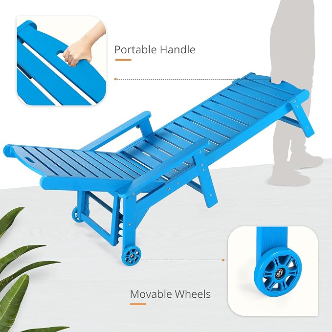 LUE BONA Outdoor Chaise Lounge Chairs Set of 4, HDPS Chaise Lounger, 5 - Image 5