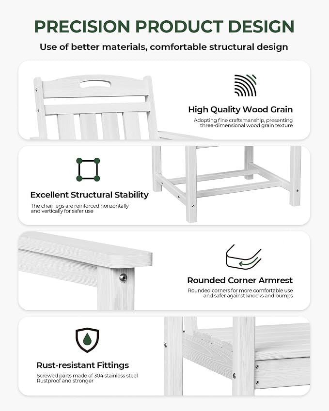 Patio Chairs Set of 2, HDPE Outdoor Dining Chairs - Image 6