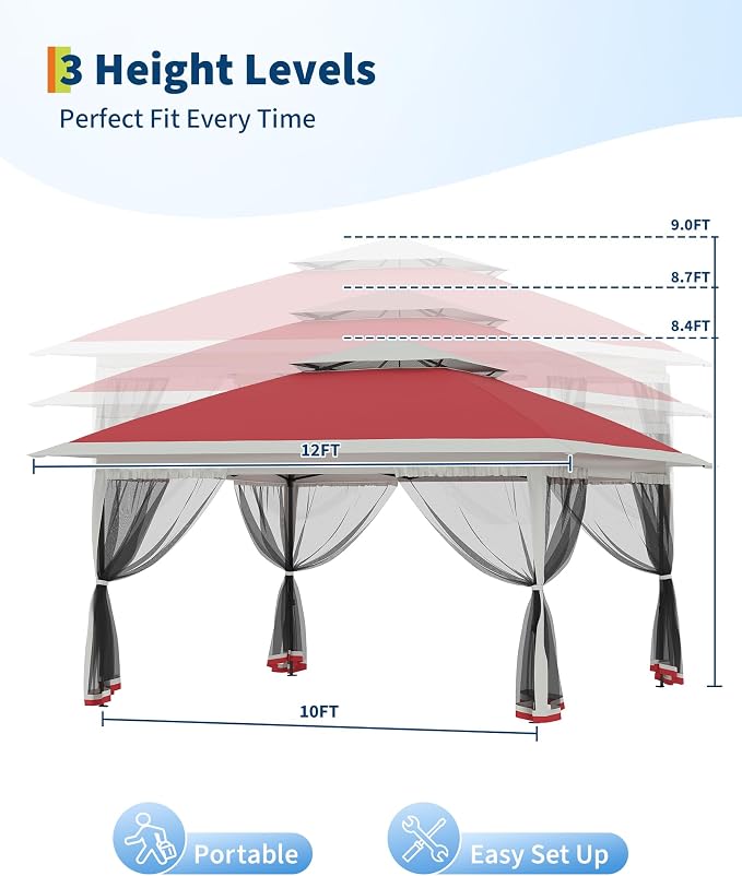 Canopy Tent 12x12 ft, Pop Up Gazebo One-Push Setup - Image 4
