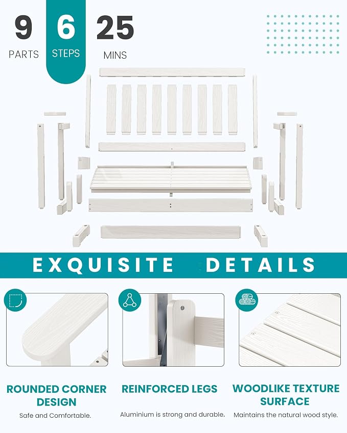 SERWALL Outdoor Glider Bench Set of 2, HDPE Weather-Resistant Swinging Bench - Image 5
