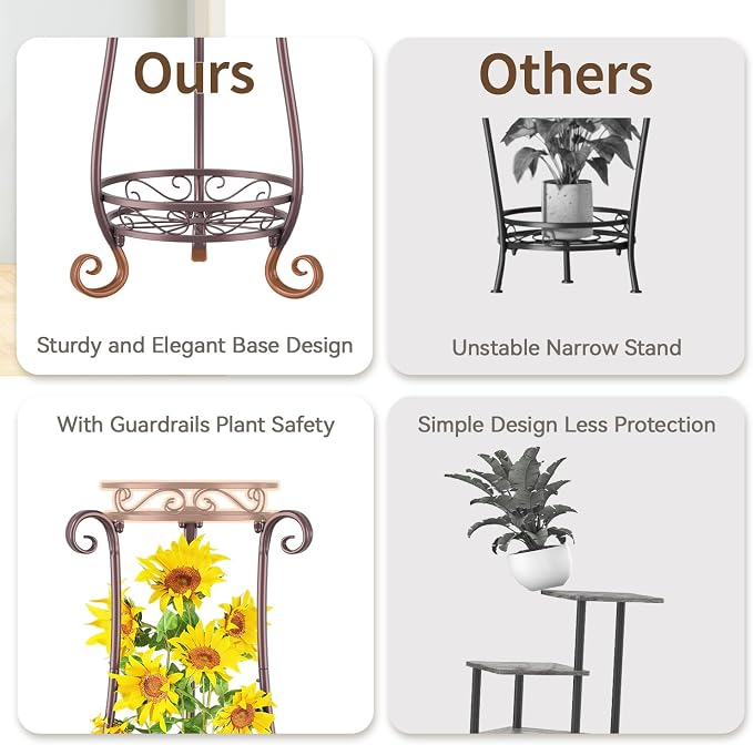 LASZOLA 2 Tier Bronze Metal Plant Stand - Image 4