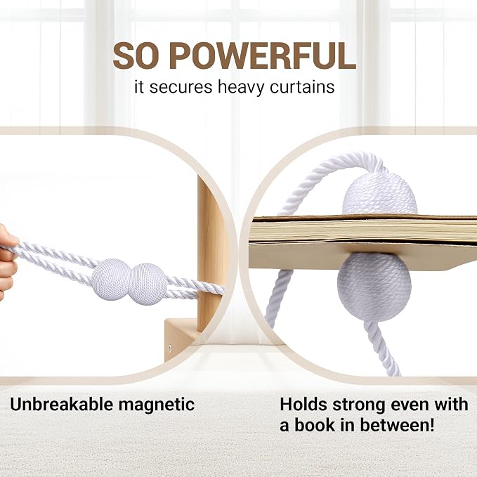 Hion Magnetic Curtain Tiebacks White 4 Pack, Curtain Tiebacks Buckles Holdbacks - Image 5