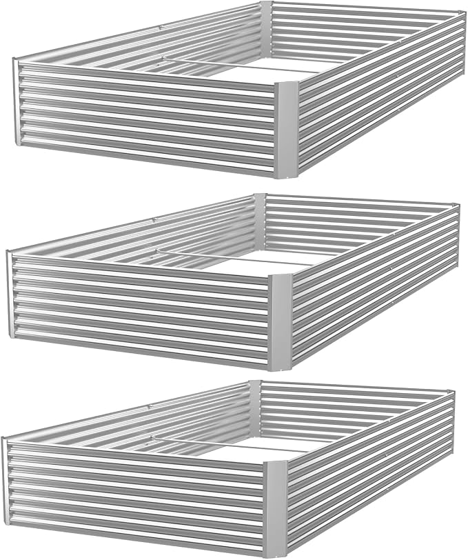 3 Pack 6x3FT Corrugated Galvanized Steel Raised Garden Bed Outdoor, Metal Above by CATMANOR
