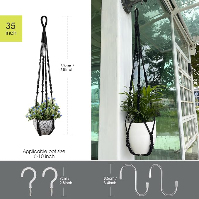 RIFNY Macrame Plant Hanger Indoor, 35 Inch Hanging Plant Holder - Image 3