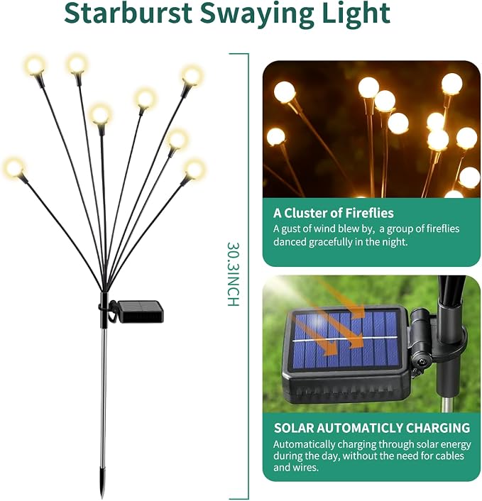 Solar Lights Outdoor Waterproof, 8 Packs 64LED, Solar Garden Lights, Garden - Image 2