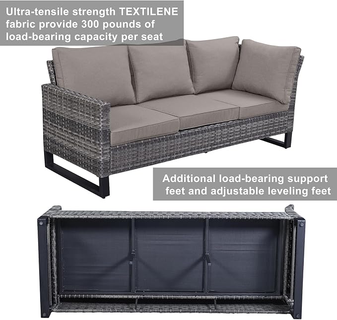 Belord Outdoor Sectional Sofa 6 Seater L Shaped Couch Wicker Patio Conversation - Image 3