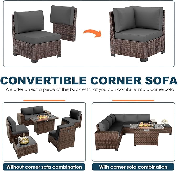 Patio Furniture Set with Fire Pit Table, 7 Piece Outdoor Sectional Conversation - Image 4