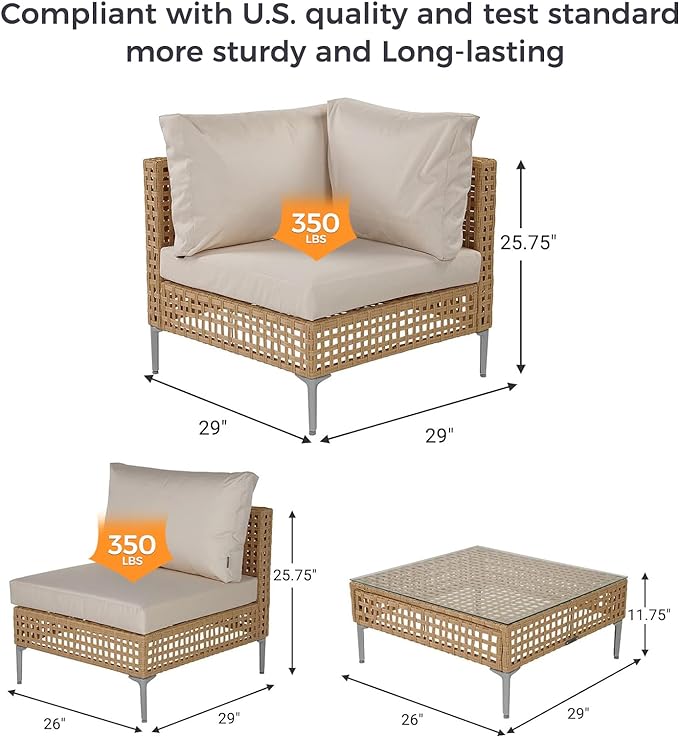 Grand patio 4-Piece Wicker Patio Furniture Set, Boho Outdoor Sectional Sofa - Image 2