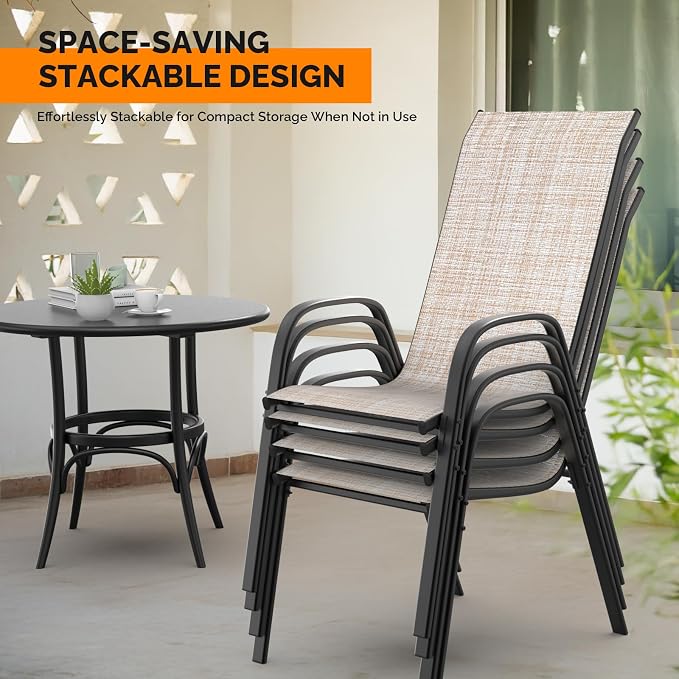 VINGLI Patio Chairs Set of 6 – Stackable Outdoor Dining Chairs - Image 4