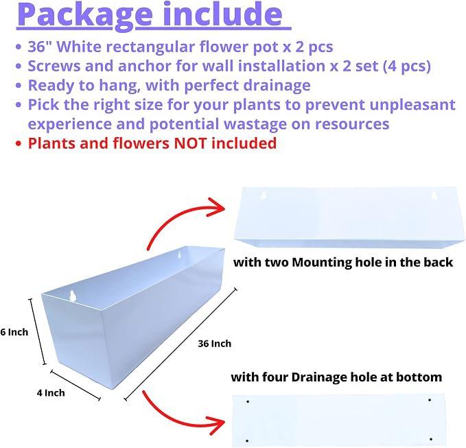LaLaGreen Wall Planters for Outdoor White Carbon Steel Metal Hanging Flower Pots - Image 2