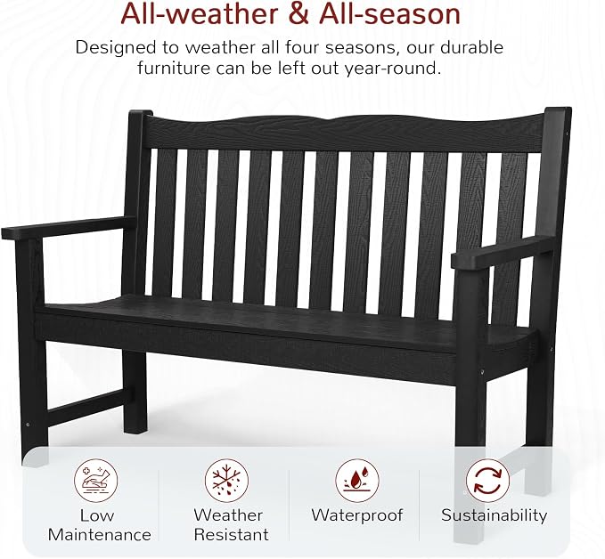Stoog All-Weather 2-Person Outdoor Bench, 800 lbs Capacity HIPS Plastic Garden - Image 4