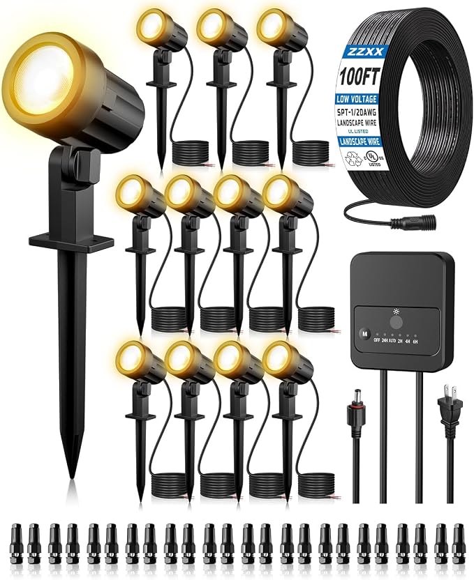 ZZXX All-in-One Low Voltage Landscape Lighting Kit, 2700K Waterproof Landscape by ZZXX