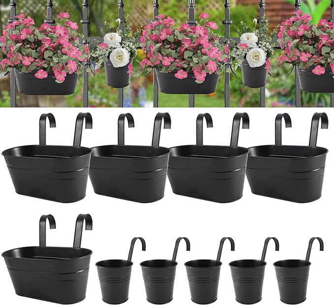 HowRU Metal Iron Flower Pots for Railing Fence Hanging Bucket Pots and Hanging by HowRU