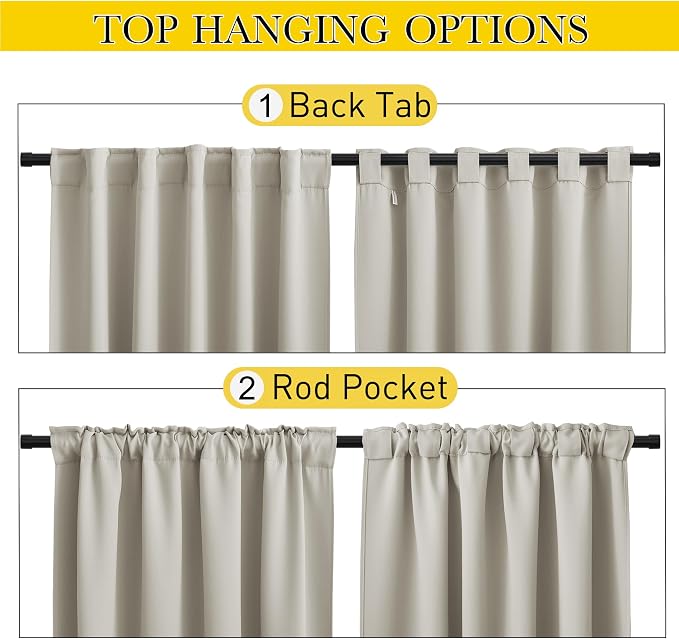 NICETOWN 2 Panels Outdoor Curtains Waterproof Pocket & Back Tab on Top & Bottom - Image 3