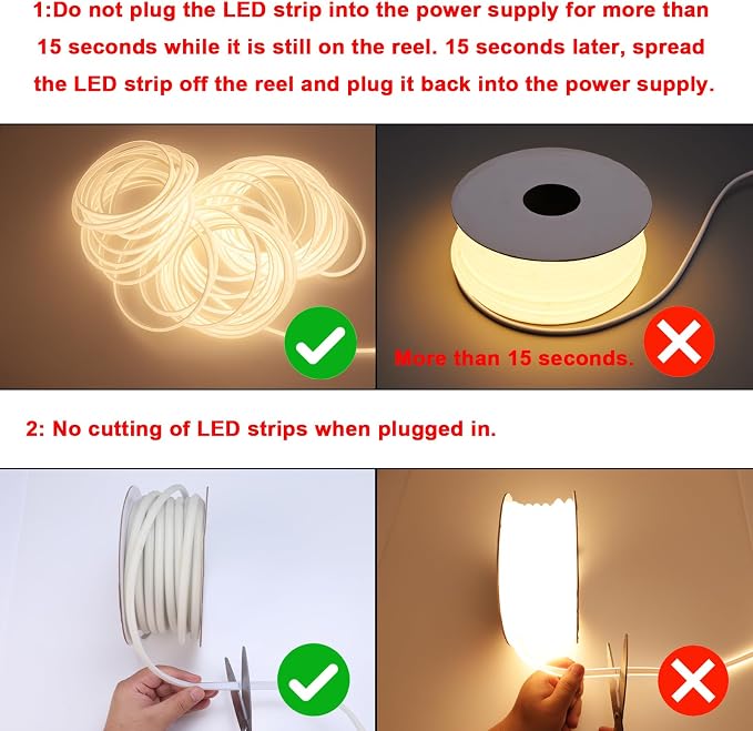 AC 110V COB LED Strip Lights Outdoor Waterproof 65.6ft, 3000K Warm White Super - Image 6