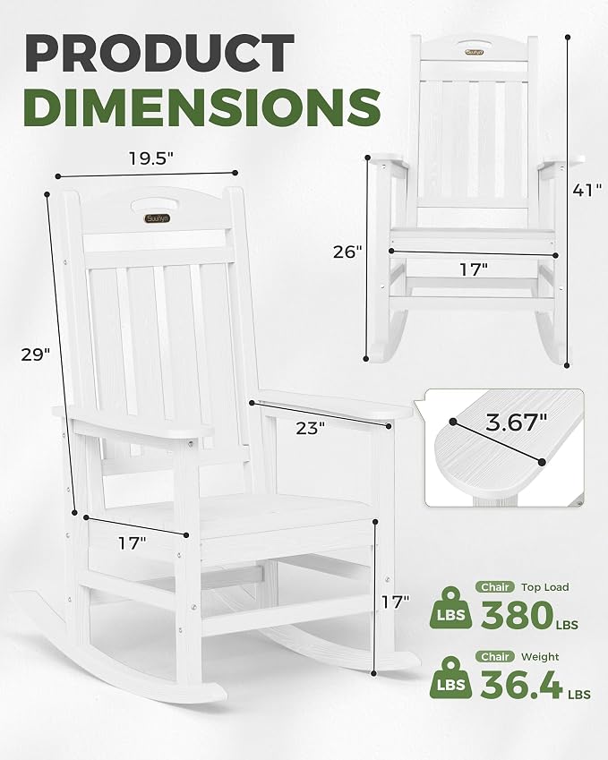 Oversized Rocking Chairs Outdoor Set of 4, High Back Porch Rocking Chair - Image 3