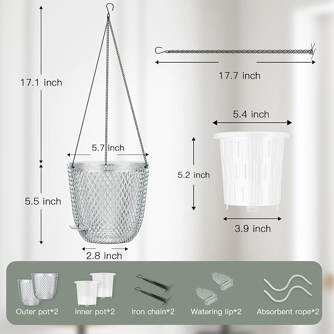 QCQHDU Self Watering Hanging Pots, 2 Pack 5.7 Inch Hanging Planters - Image 3