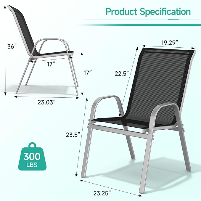 Patio Chairs Set of 6, Easily Set Up Stackable Outdoor Dining Chairs - Image 3