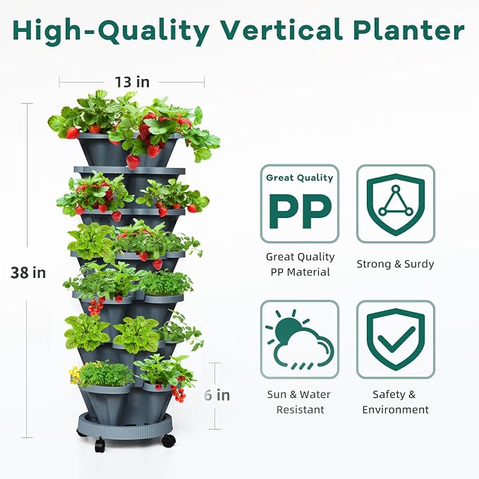 Strawberry Vertical Planter Tower Garden, 7 Tiered Stackable Planter Herb - Image 2