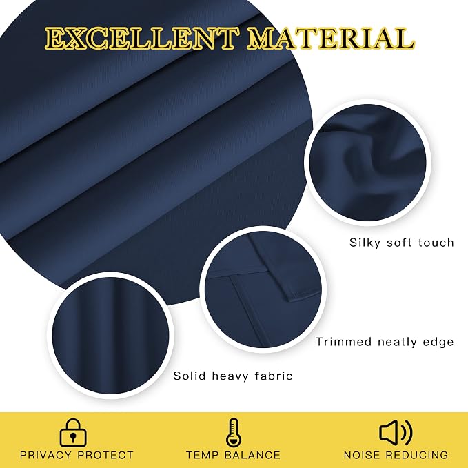 NICETOWN Navy Blue Blackout Curtains 63 inch Length, Grommet Window Treatment - Image 4