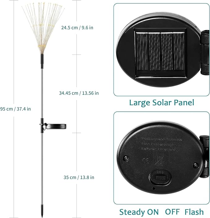 JJGoo Solar Firework Lights, 2 Pack 150 LEDs 2 Lighting Modes Solar Lights - Image 6