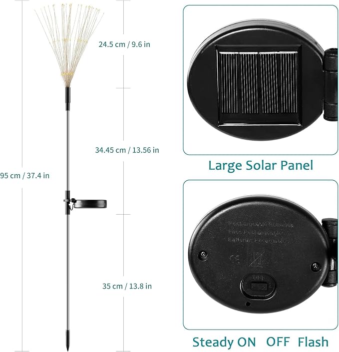 JJGoo Solar Firework Lights, 2 Pack 120 LEDs 2 Lighting Modes Solar Garden - Image 2