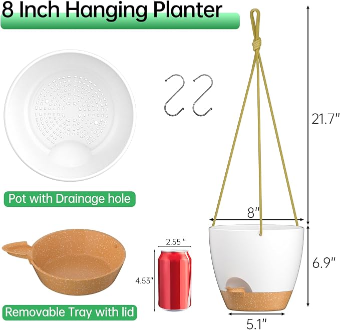ZMTECH 8 Inch Hanging Planters for Indoor Outdoor Plants, 2 Pack Self Watering - Image 2