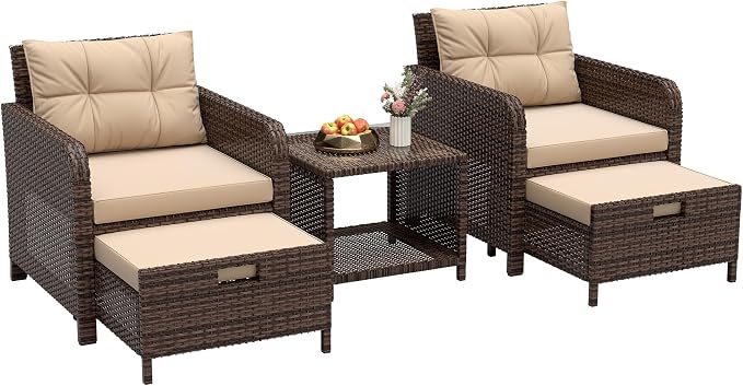 LHBcraft Outdoor Furniture 5 Piece Patio Conversation Set, PE Rattan Patio Set by LHBcraft-US