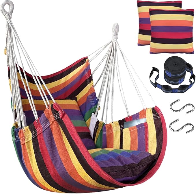 Halalona Hammock Chair Hanging Hammock Chair Rope Swing 2 Cushions by Halalona