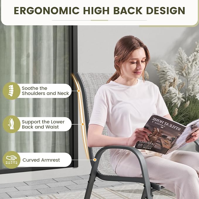 UDPATIO Patio Chairs Set of 2, Stackable Outdoor Dining Chairs - Image 6