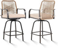 Outdoor Bar Stools Set of 2, 360° Swivel Metal Frame, Wicker Patio Bar Height by GOOGIC