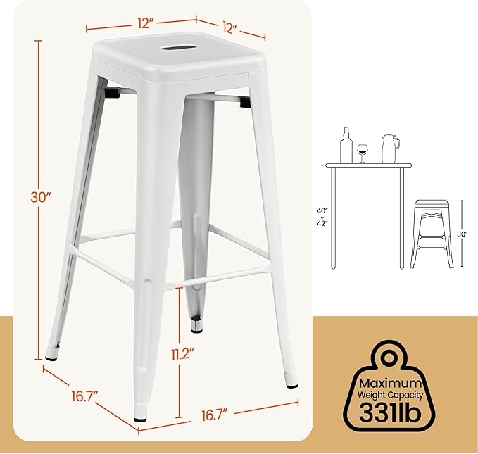 Yaheetech 30 Inch Metal Bar Stools Set of 4, Bar Height Backless Bartools - Image 3