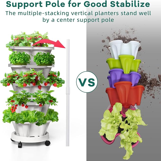 7 Tiered Strawberry Vertical Planters, 2 Pack Stacking Tower Garden - Image 6