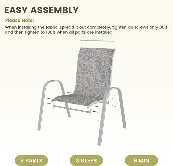 UDPATIO Patio Chairs Set of 6, Stackable Silver Outdoor Dining Chairs - Image 8
