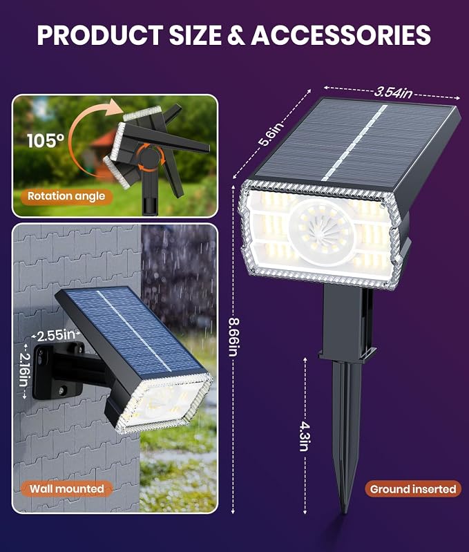 8-Pack Solar Spot Lights Outdoor Multicolor IP67 Waterproof RGB - Image 5