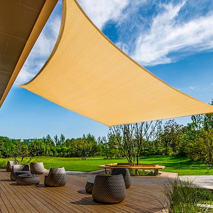 KANAGAWA 9'X13' Sand Custom Size Sun Shade Sail Rectangle UV Block Canopy Cover by KANAGAWA