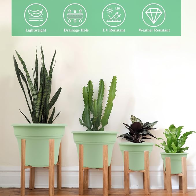8 Inch Plastic-Flower Pot-for-Indoor Plants, 4 Pack Large Outdoor Planter Pot - Image 4
