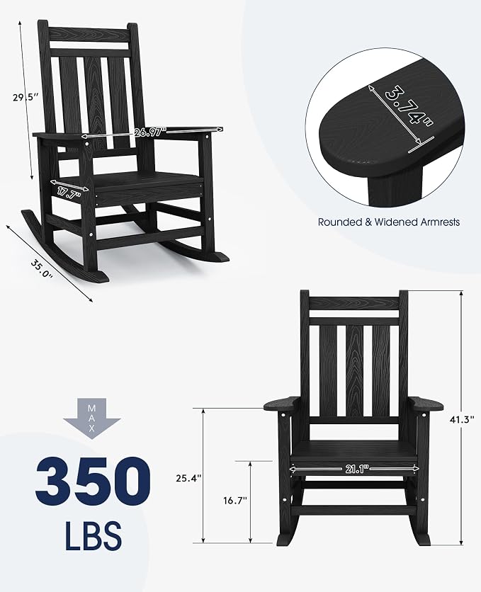 KINGYES Oversized Outdoor Rocking Chair Set of 2, All-Weather Patio Rocking - Image 3