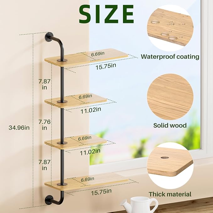 YUOROS Window Shelf for Plants, 4-Tier Rotating Window Sill Plant Shelves Stand - Image 6