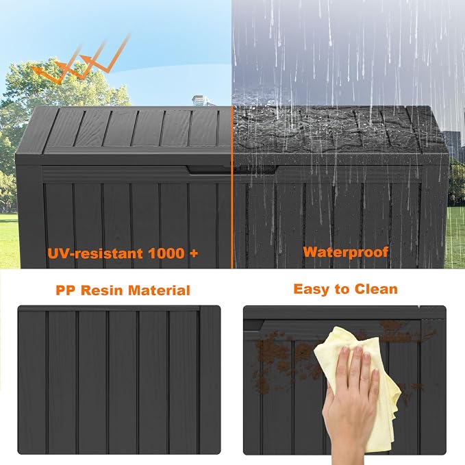 EasyUp 80 Gallon Resin Deck Box Storage Outdoor Waterproof Boxes Lockable UV - Image 4