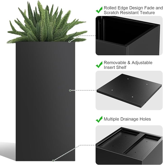 Metal Large Planter Box 15" L x 15" W x 30" H 2 Pack, Heavy Duty Tall Rectangle - Image 3