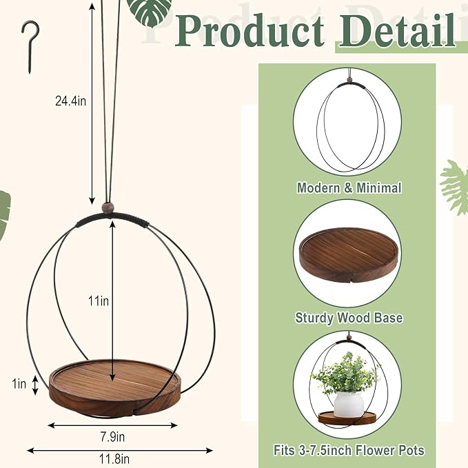 1 Pack Hanging Planters for Indoor Black Plant Hanger - Image 2