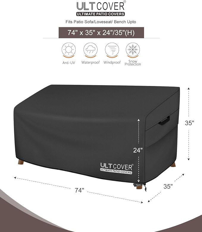 ULTCOVER Patio Furniture Sofa Cover 74W x 35D x 35H inch Waterproof Outdoor - Image 2