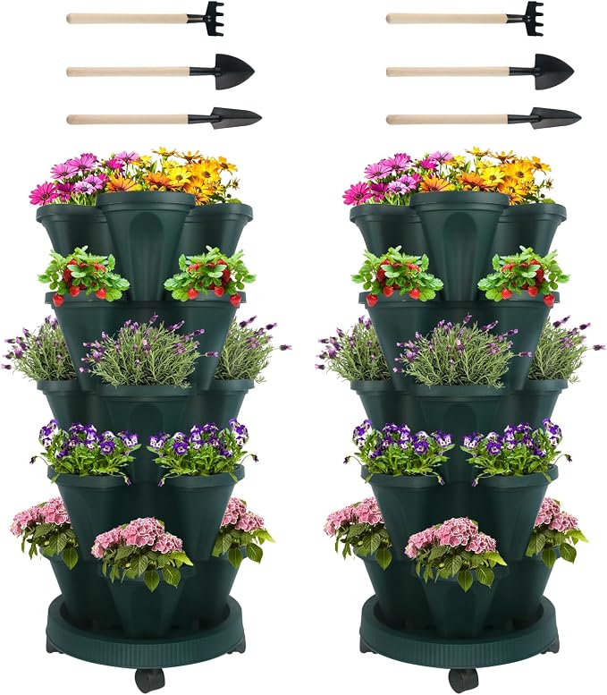 GameXcel Vertical Planter 5 Tier Stackable Planters Garden Planters Strawberry by GameXcel