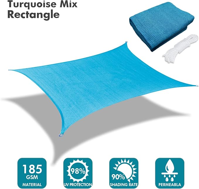 KANAGAWA 18'X18' Turquoise Mix Custom Size Sun Shade Sail Square UV Block - Image 2
