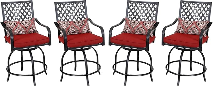 PHI VILLA Outdoor Swivel Bar Stools Set of 4, Counter Height Patio Chairs by PHIVILLAThepioneerofcomfortablehouseholdsupplies