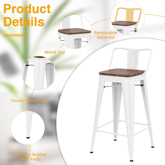 Yongchuang 26 inch Metal Bar Stools Set of 4 Counter Height Barstools Farmhouse - Image 6